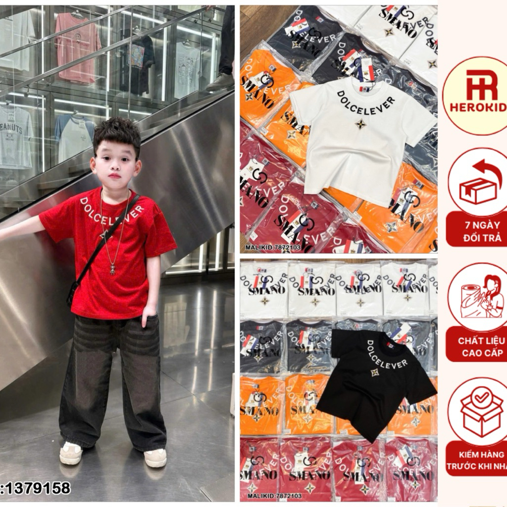 áo thun bé trai chất cotton cao cấp thêu logo dolce lever quanh cổ lên form siêu đẹp 7872