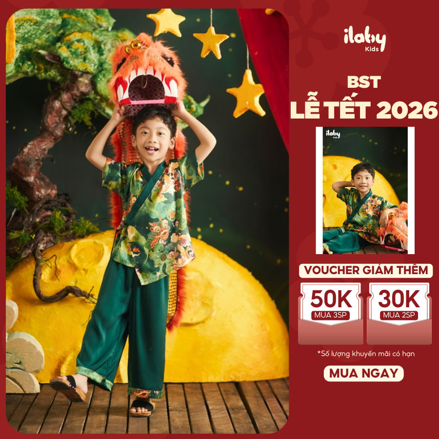 Set bộ bé trai ILABY set bộ Tết bé trai cổ giao lĩnh chất liệu lụa mềm THU HOAN [3455]