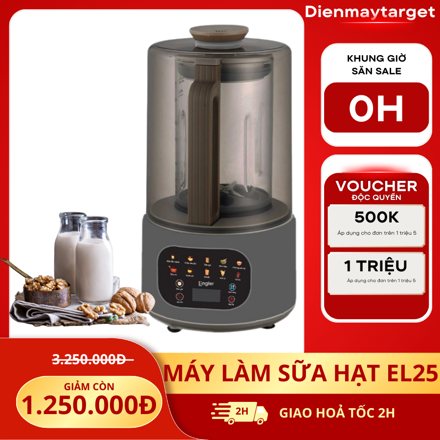 Máy Làm Sữa Hạt 1.5L Chống Ồn Engler EL25, 10 Chế Độ Xay Nấu, Tự Vệ Sinh Máy