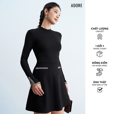 512DR9004 Đầm mini umi đen/ đỏ  dáng A phối dây trang trí