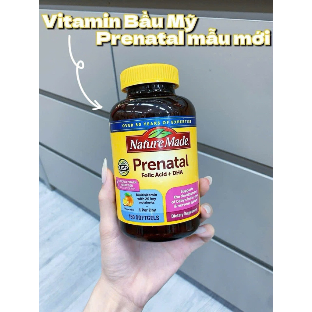 2027 [Chính Hãng - Đi Air -]Bổ bầu dành cho bà bầu Nature Made Prenatal Multi + DHA 200mg Mỹ