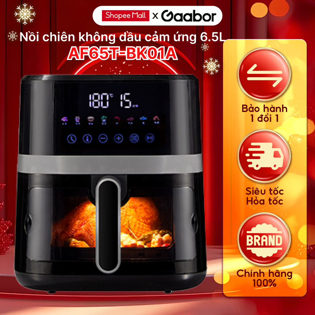 Nồi chiên không dầu Gaabor AF65T-BK01A dòng cảm ứng dung tích 6.5L cửa kính trong suốt có đèn