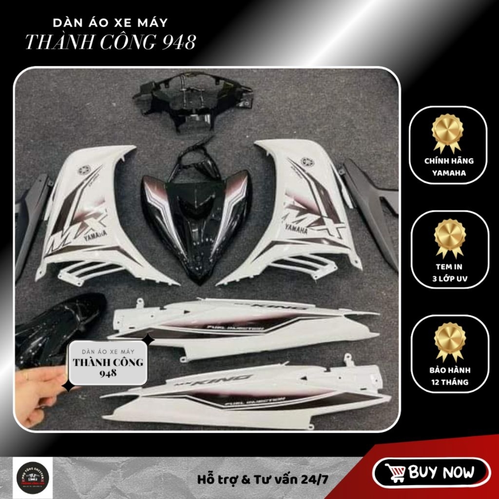 Dàn áo Exciter 135 Trắng Đen Tem MX King | Hàng Chính Hãng chuẩn đời 2011–2014 | Tặng Tem + Baga + S