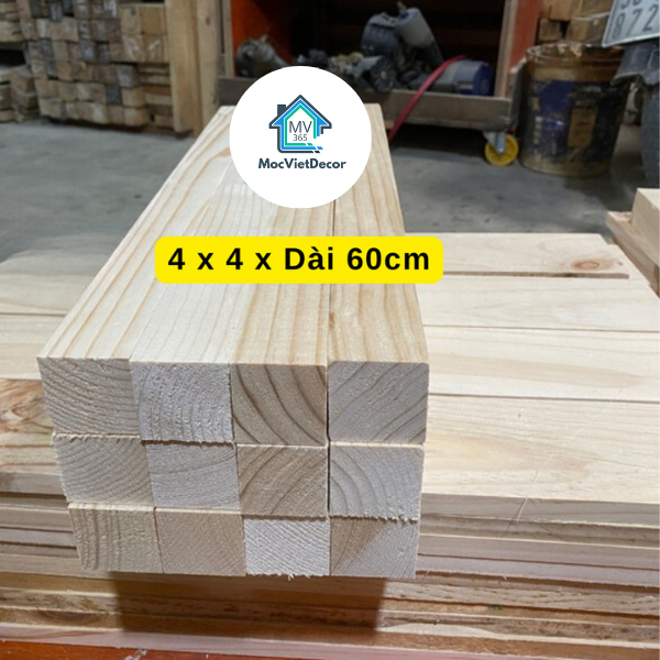 Thanh Gỗ Thông Vuông 4cm x 4cm Dài 30cm Đến 60cm, Gỗ Thông Thanh Vuông 4cm Bào Mịn 4 Mặt