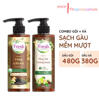  COMBO: Dầu gội + Dầu xả Fresh Thảo mộc dưỡng sinh Sạch gàu mềm mượt 480g + Xả Phục hồi và Dưỡng mượt 380g 