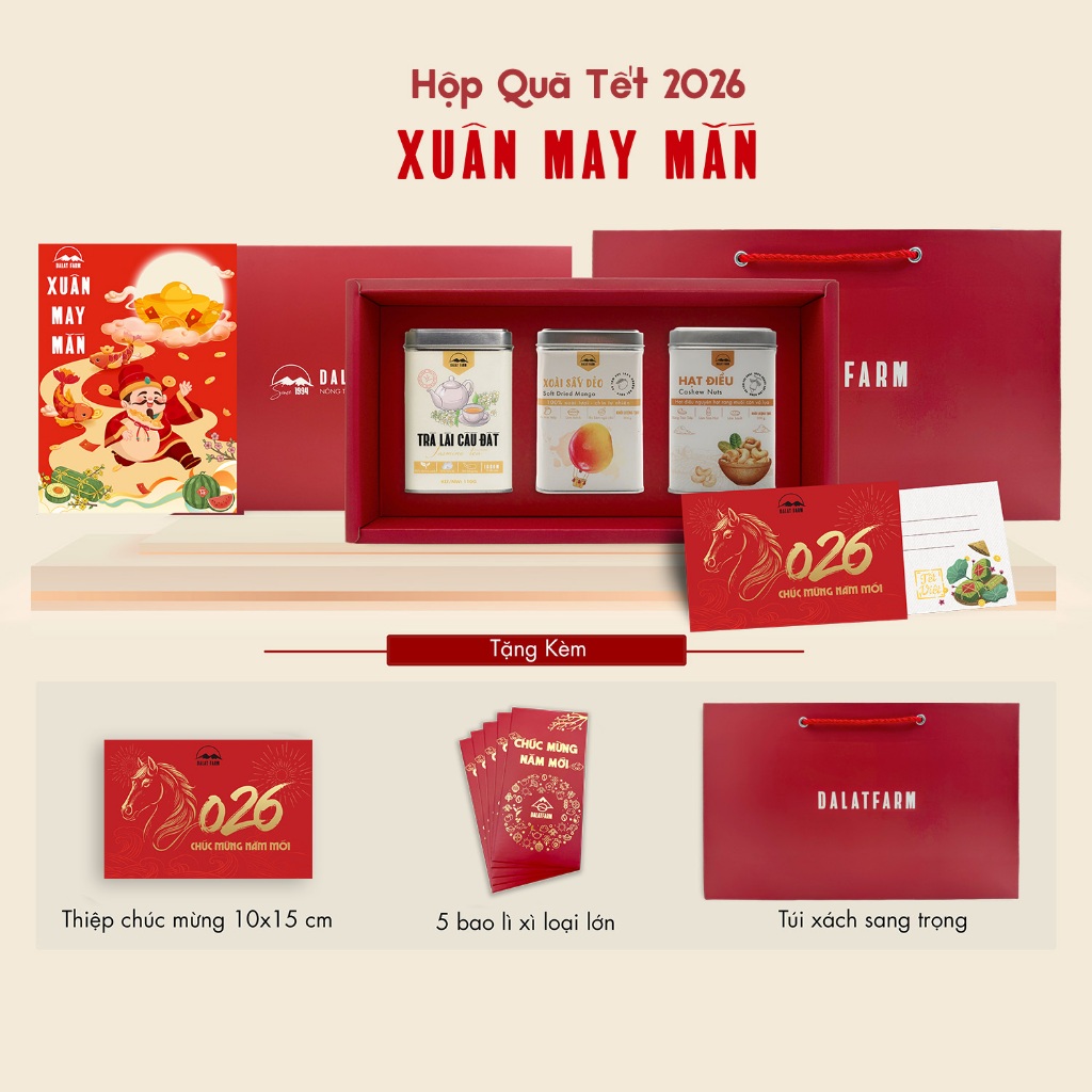 Hộp Quà May Mắn (Trà Lài - Xoài Sấy Dẻo - Hạt Điều)