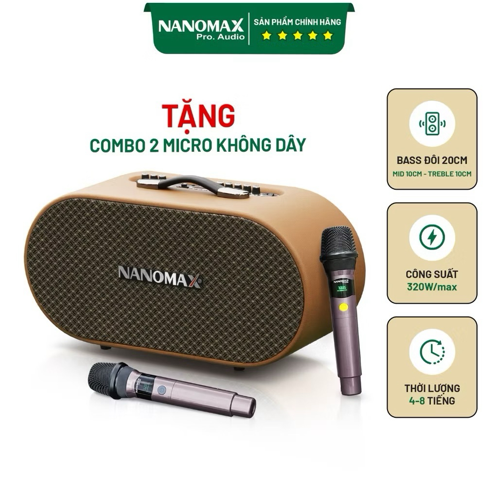 Loa Karaoke Xách Tay Nanomax K-05 Bass Đôi 16cm Công Suất 320w/max Karaoke Bluetooth