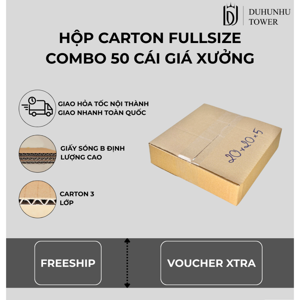 Combo 50 thùng carton 20x20x5 cao cấp giá xưởng, thùng carton ship cod giá rẻ
