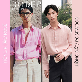  DODEP Áo Sơ Mi Nam Linen Tay Dài Cao Cấp Màu Hồng Phấn Hồng Đất | Form Cổ Bẻ | Vải Linen Tưng 
