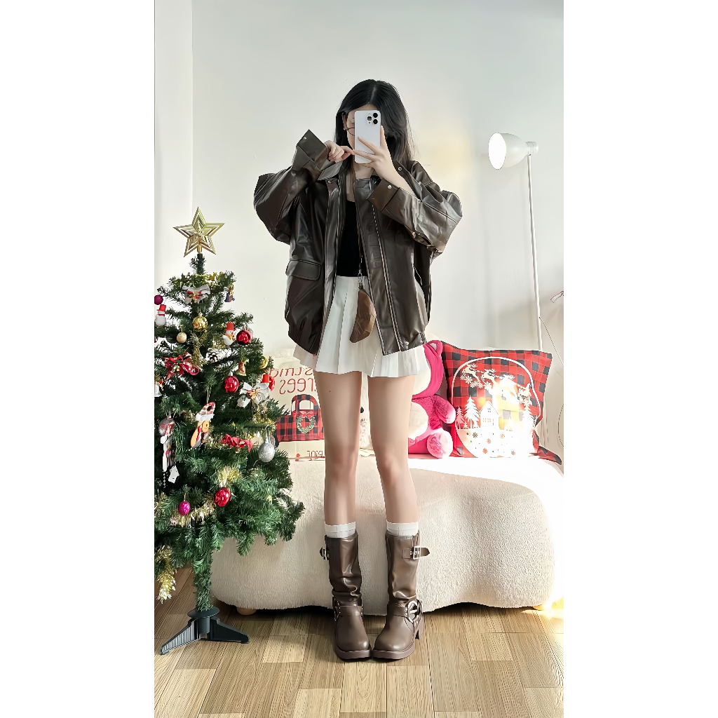 ( HÀNG ĐẸP CÓ SẴN ) Áo da biker FORM TO QC túi hộp 2 lớp , Áo bomber da bo gấu phong cách Retro - BUN222 | BigBuy360 - bigbuy360.vn