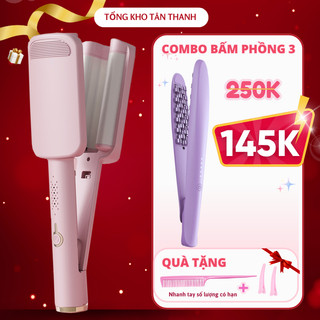  Máy uốn xoăn sóng hippie 32mm 3 Trục Pro Sóng Lơi Phủ Men Gốm Ion Âm,Máy Tạo Kiểu Tóc Xoăn Sóng Nước 