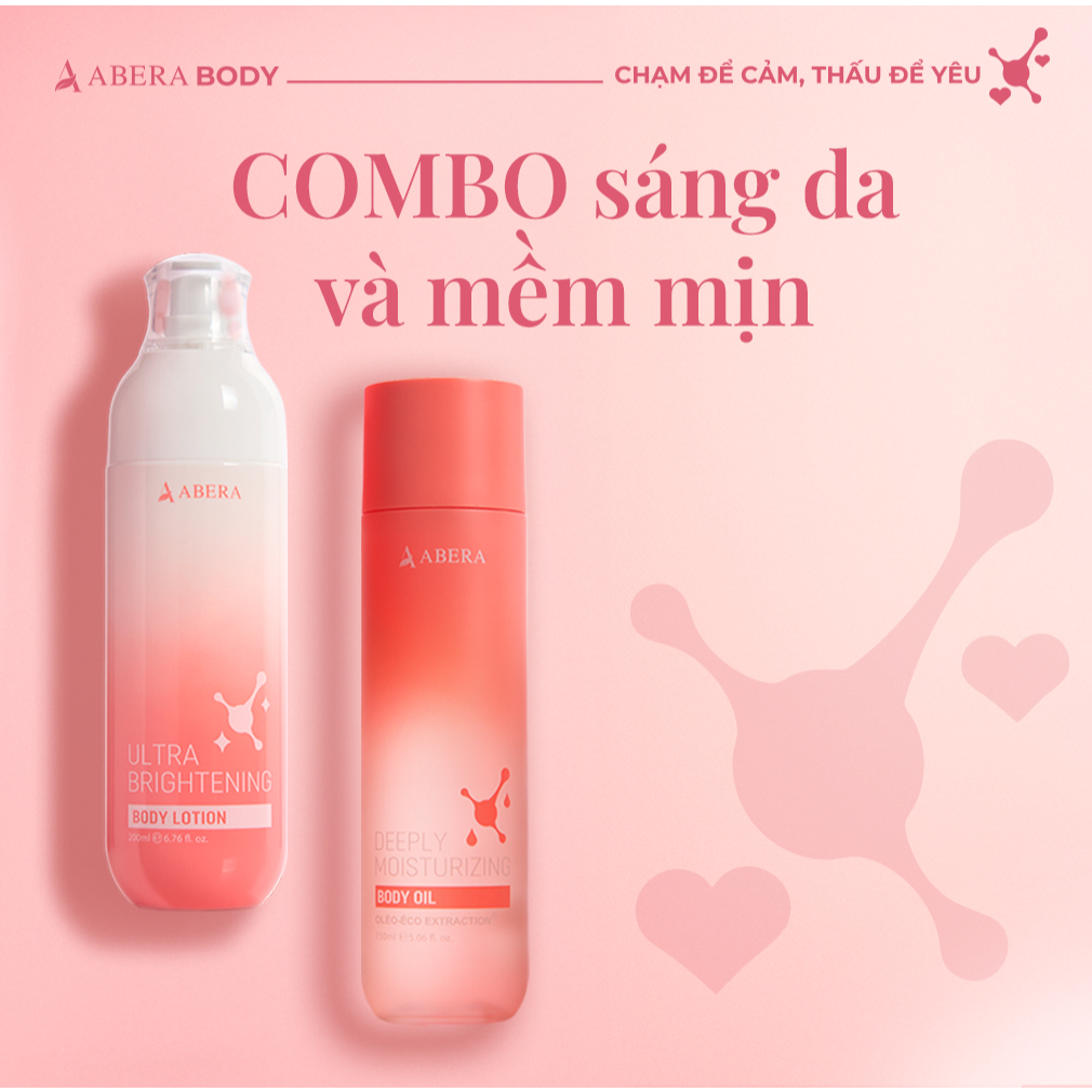 Combo 2 - 1 Body Oil + 1 Body Lotion - Sữa dưỡng thể và dầu dưỡng thể Abera - Giúp sáng, mướt mịn và