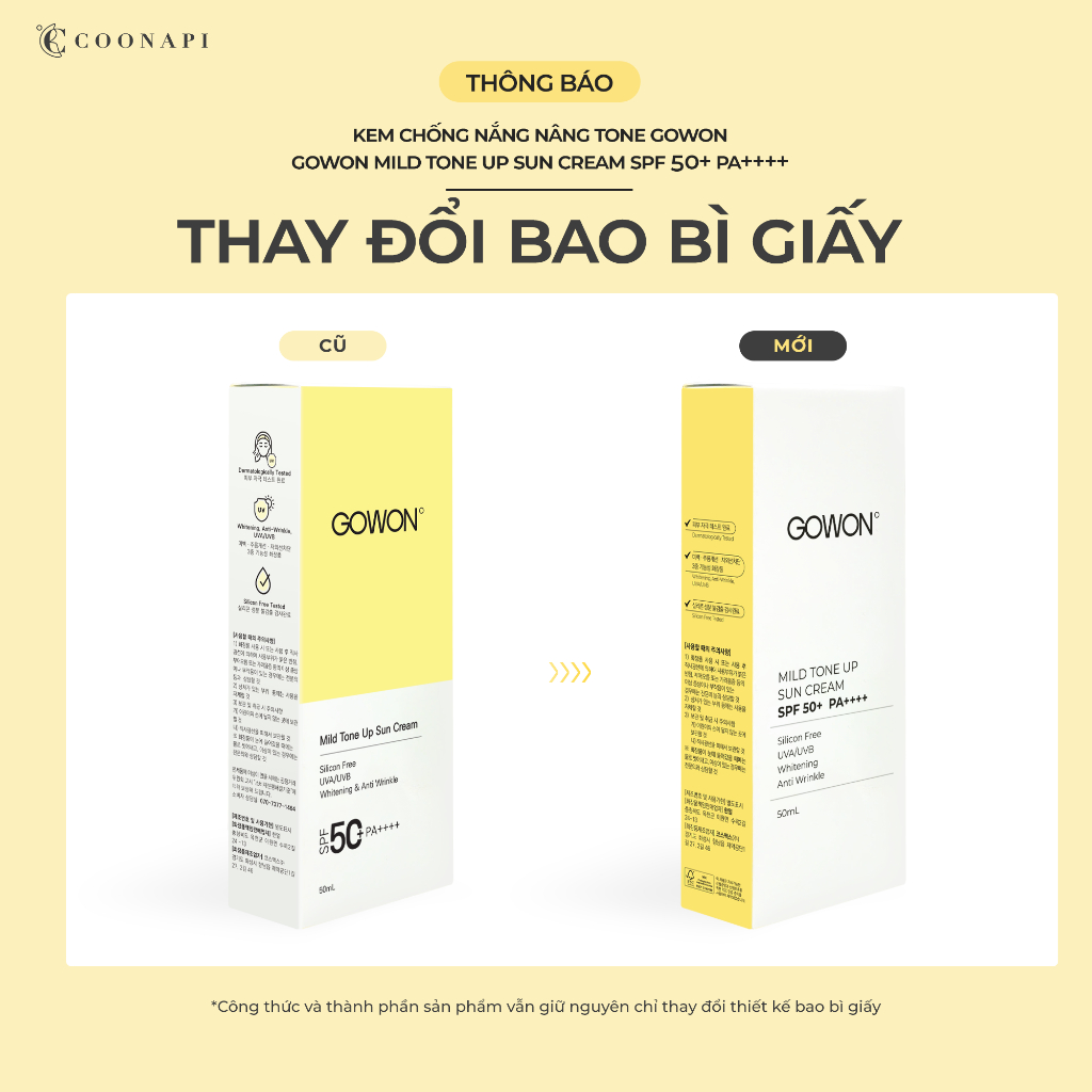   GOWON  Kem Chống Nắng Trà Xanh Gowon Mild Tone Up Sun Cream SPF50+ PA++++ 50ml 