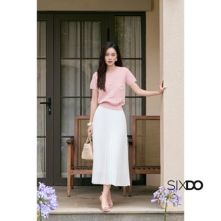  Chân váy gấm trắng xếp ly SIXDO  White Brocade Flared Skirt  