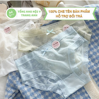  Combo 10 Quần Lót Nữ Lụa Không Lộ Viền Chất Su Lụa Mềm Mịn Họa Tiết Trái Tim Viền Ren Phối Nơ LB011 