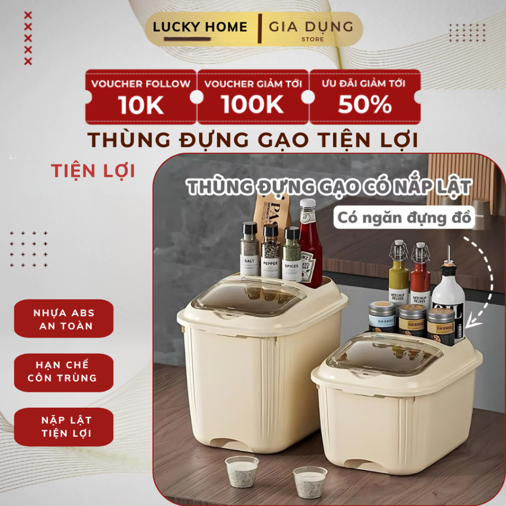 Thùng Đựng Gạo Chất Liệu Nhựa PP Cao Cấp Dung Tích 5-10kg, Hộp Nhựa Đựng Gạo