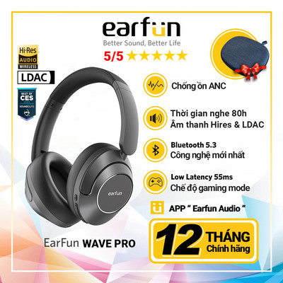 Tai Nghe Chụp Tai Bluetooth Earfun Wave Pro Chống Ồn ANC 45db Âm Thanh Hi-Res LDAC Pin 80H