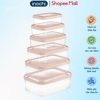 [ĐA KHO] Bộ 6 hộp chữ nhật Inochi, nhựa PP, chịu nhiệt 140°C,không bám mùi, đựng cơm văn phòng