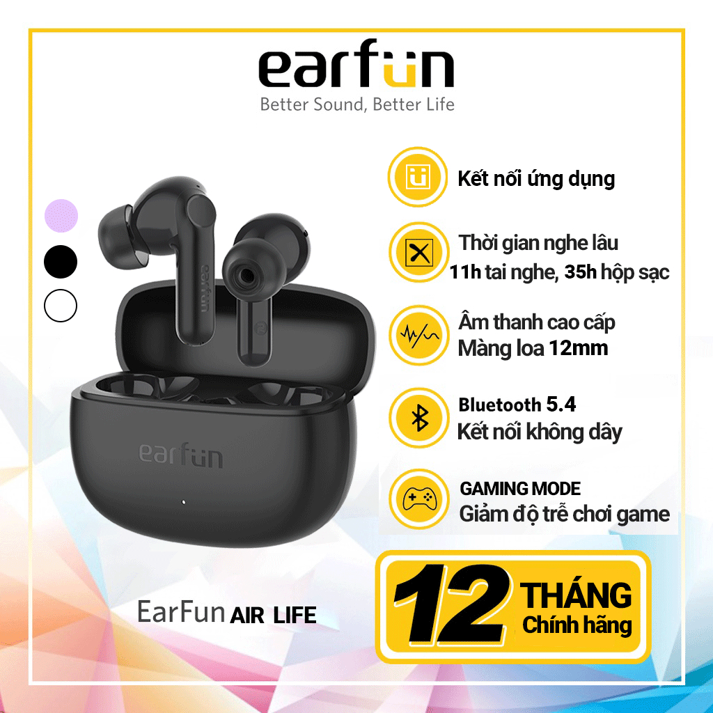 Tai Nghe Bluetooth Earfun Air Life True Wireless Bluetooth 5.4 Pin 35H Mic Đàm Thoại Rõ Nét