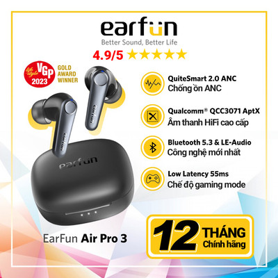Tai Nghe Bluetooth Earfun Air Pro 3 Chống Ồn ANC 43db Chip Qualcomm Aptx Pin 45H