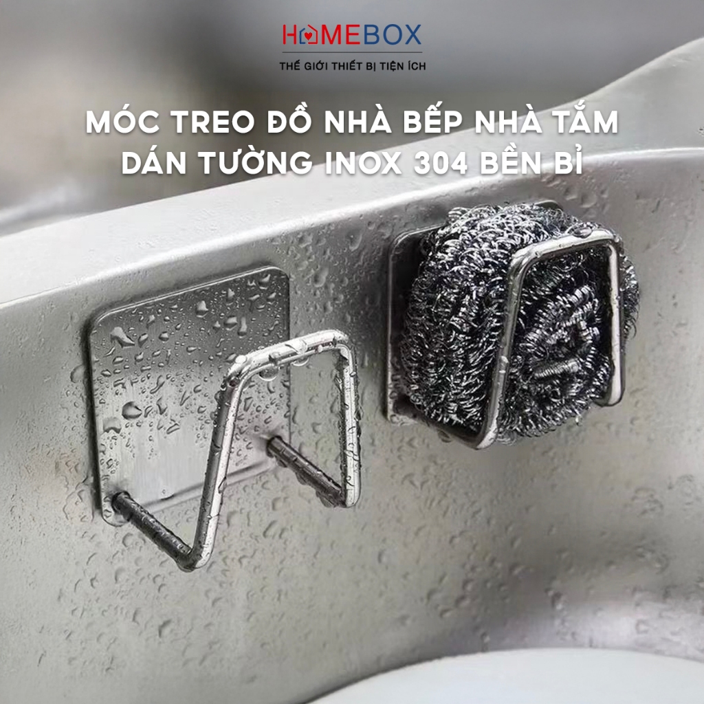 Móc Dán Tường Chữ A Treo Vung Mút Rửa Chén Đồ Dùng Nhà Bếp Đa Năng Móc Dính Tường Inox 304 Bền Bỉ