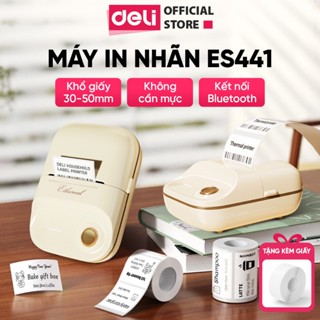  Máy In Nhãn Mini DELI ES441 Máy In Nhiệt Cầm Tay Kết Nối Bluetooth Tem Nhãn QRCode Mã Vạch Sticker 
