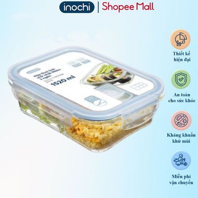 Hộp thủy tinh chữ nhật 3 ngăn 1520 ml, đựng thức ăn văn phòng, thực phẩm, sử dụng được lò vi sóng