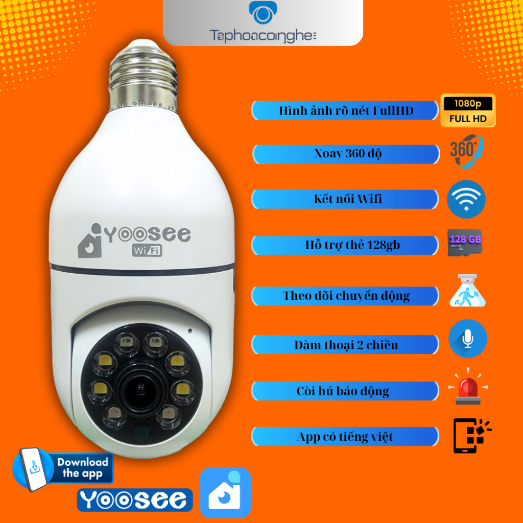 Mẫu Mới 2026 - Camera Yoosee Chui Bóng Đèn HK211 - 1 Mắt 10.0Mpx FullHD , thoại 2 chiều, xoay 360 độ, Máy Ảnh | BigBuy360 - bigbuy360.vn