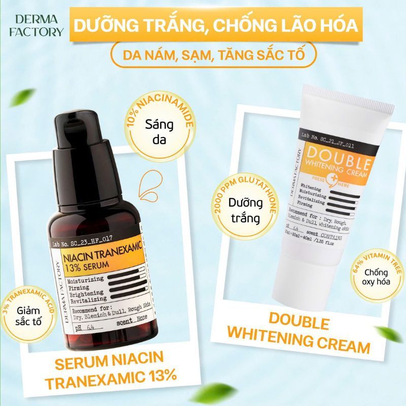 Combo dưỡng sáng da, mờ thâm,nám, tàn nhang Derma Factory