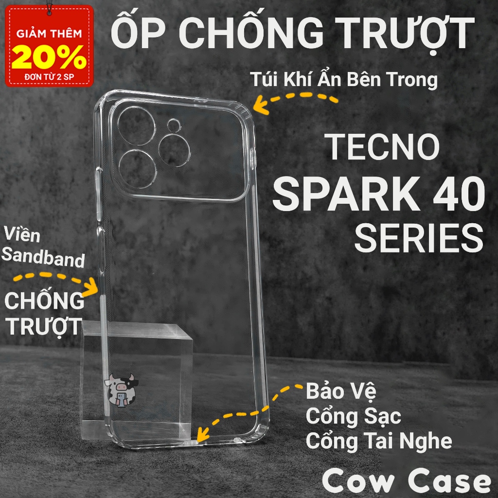 Ốp lưng Tecno Spark 40, 40C, 40 Pro Plus Cowcase chống trơn trượt | Ốp điện thoại Techno dẻo bảo vệ 