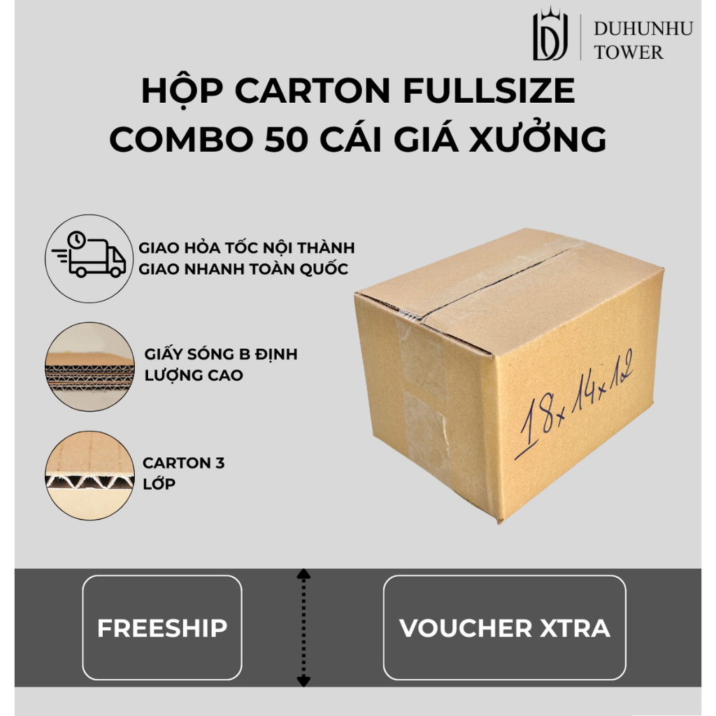 Combo 50 thùng carton 18x14x12 cao cấp giá xưởng, thùng carton ship cod giá rẻ