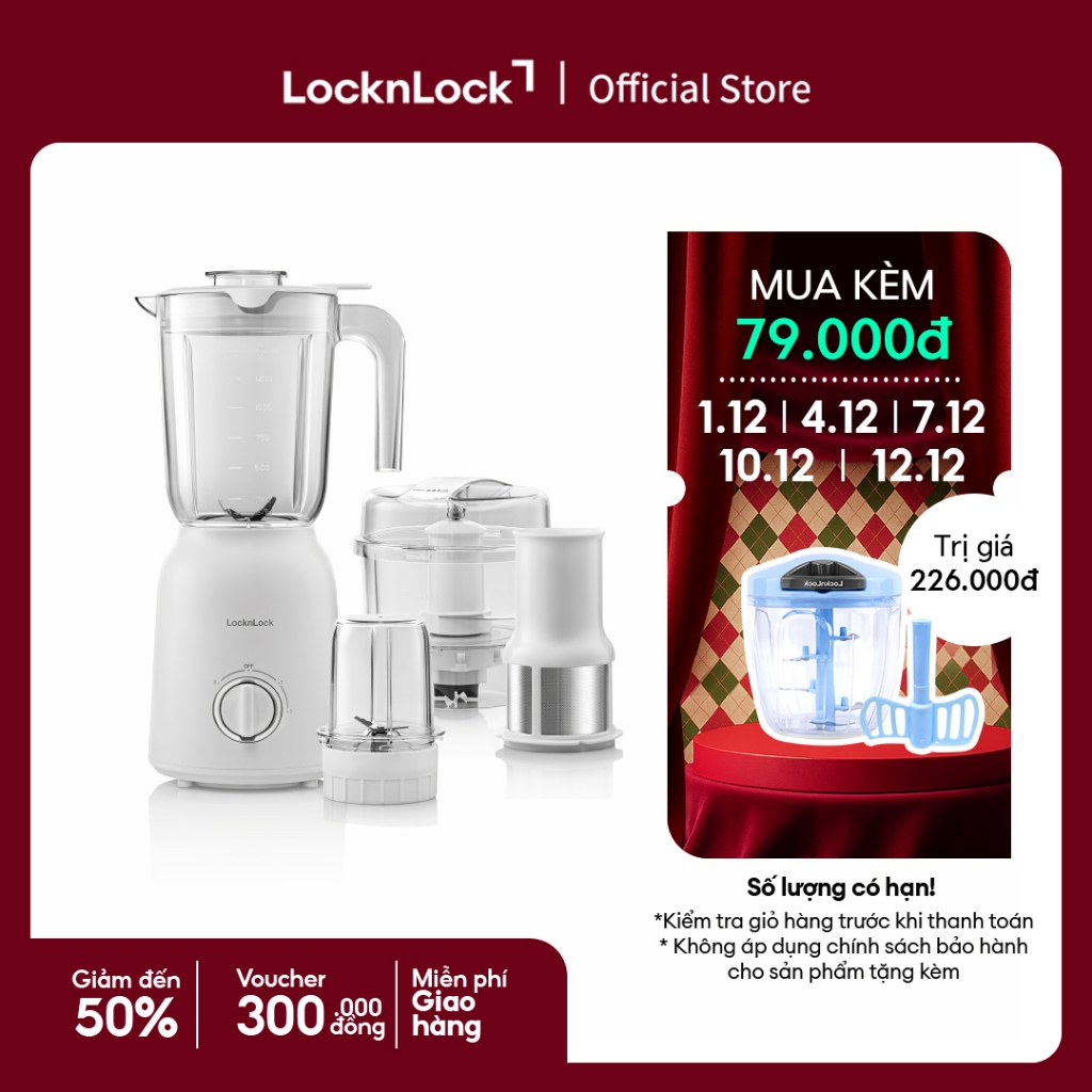 Máy xay sinh tố đa năng Lock&lock Multi Blender 1.5L - Màu trắng EJM416WHT