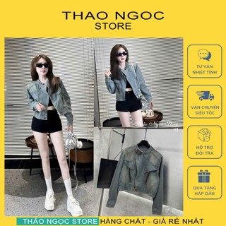  Áo khoác jean nữ cổ trụ form lửng tay dài 2 túi dây khóa kéo!  có sẵn hình thật  THẢO NGỌC STORE 