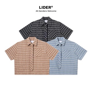   TẶNG CÀ VẠT  Áo Sơ Mi Caro Tay Ngắn Phom Boxy Unisex LIDER CAROLINE BOXY SHIRT 