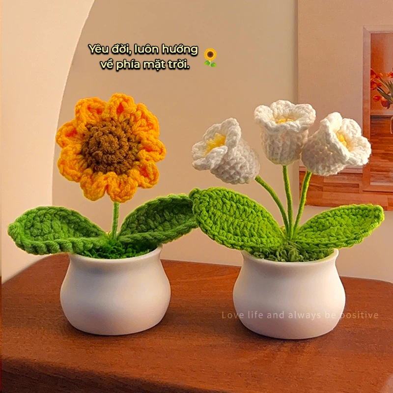 (Có sẵn) Hộp quà chậu hoa hướng dương len - set quà hoa len, sinh nhật，Quà tặng ngày lễ