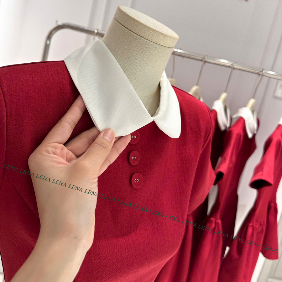 (CÓ BIGSIZE) Váy tiểu thư cổ sen chiết eo, Đầm công sở dáng xòe tay ngắn Basic thanh lịch LENA 3151 | BigBuy360 - bigbuy360.vn