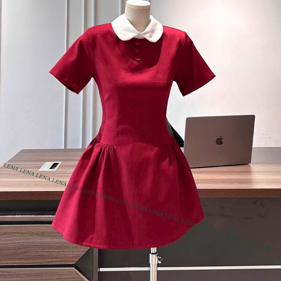 (CÓ BIGSIZE) Váy tiểu thư cổ sen chiết eo, Đầm công sở dáng xòe tay ngắn Basic thanh lịch LENA 3151 | BigBuy360 - bigbuy360.vn