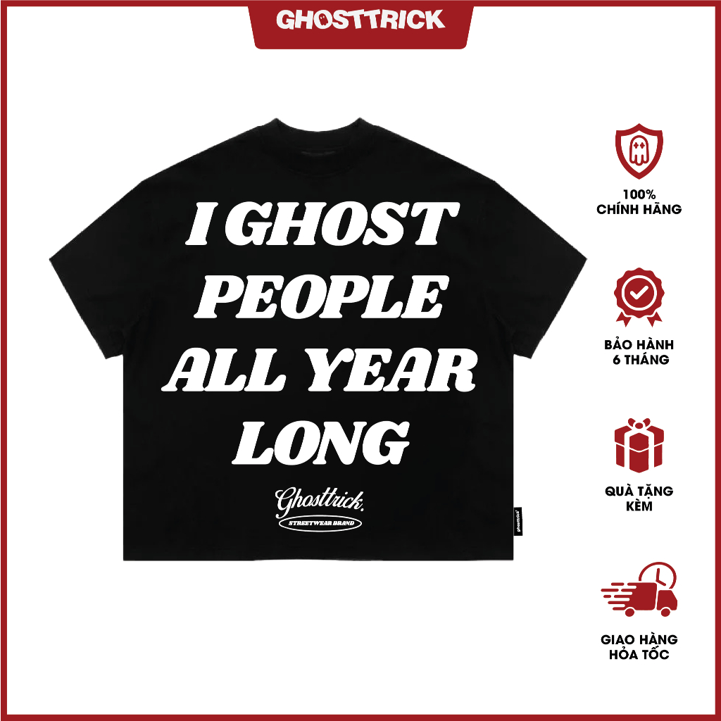 Áo thun unisex GHOST TRICK / GHOST MODE big boxy in nổi màu đen - Local brand chính hãng
