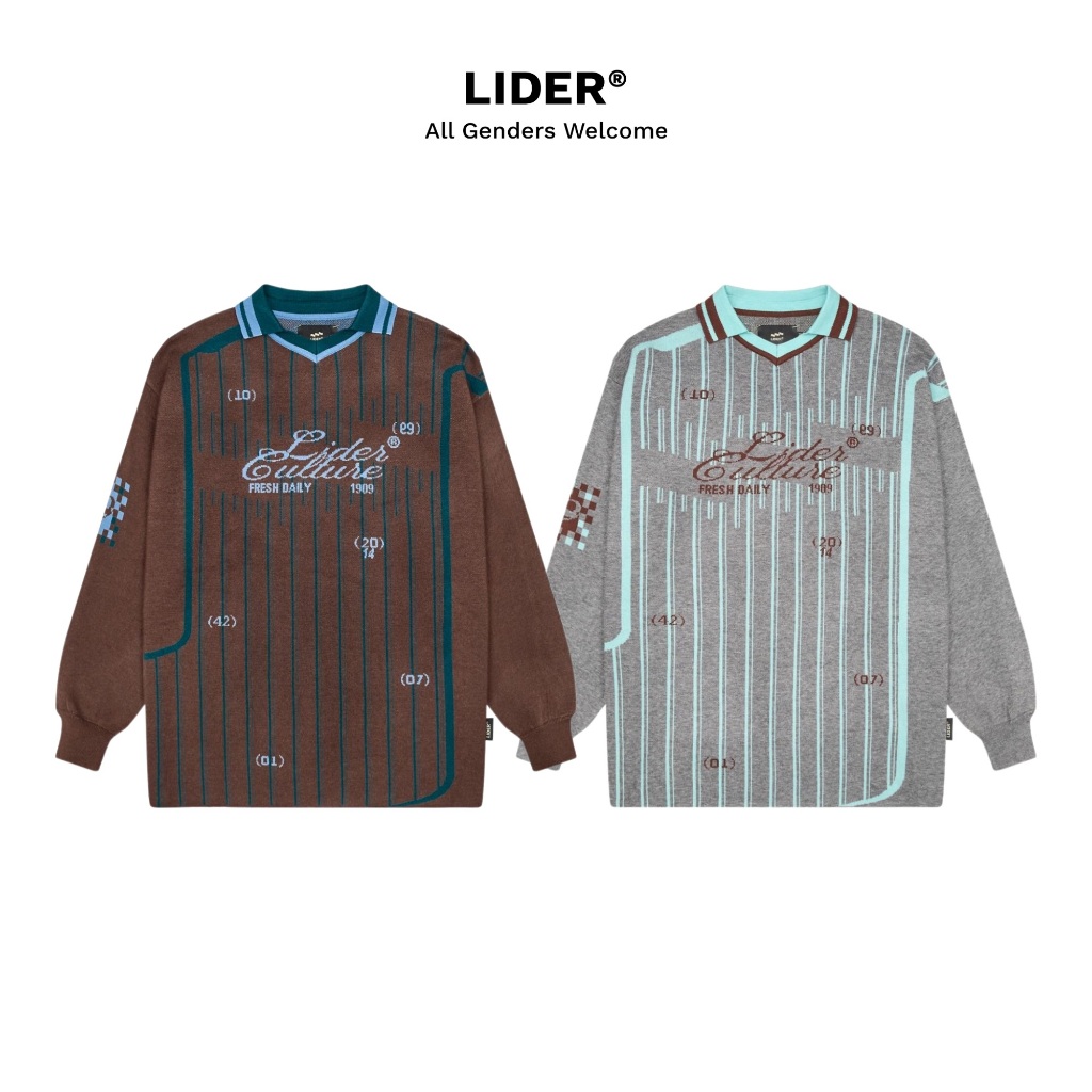  Áo Sweater Jersey Len Dệt LIDER CULTURE KNIT JERSEY Cổ Polo Unisex - Cloudy Sky Mocha 