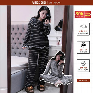  Bộ đồ ngủ nữ thu đông bộ đồ mặc nhà hot hit chất cotton dày dặn mềm mại không bai xù - wings shop 