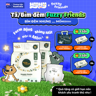  Tã Bỉm Dán và Quần Đêm FUZZY FRIENDS Úc – Bỉm Đêm Siêu Mỏng Không Tẩy Trắng An Toàn Cho Bé – Size NB S M L XL XXL 