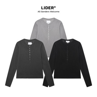  Áo Thun Tay Dài Ôm Body Unisex LIDER EVERWOOD LAYERED HENLEY TEE - Black  Light Grey  Grey 