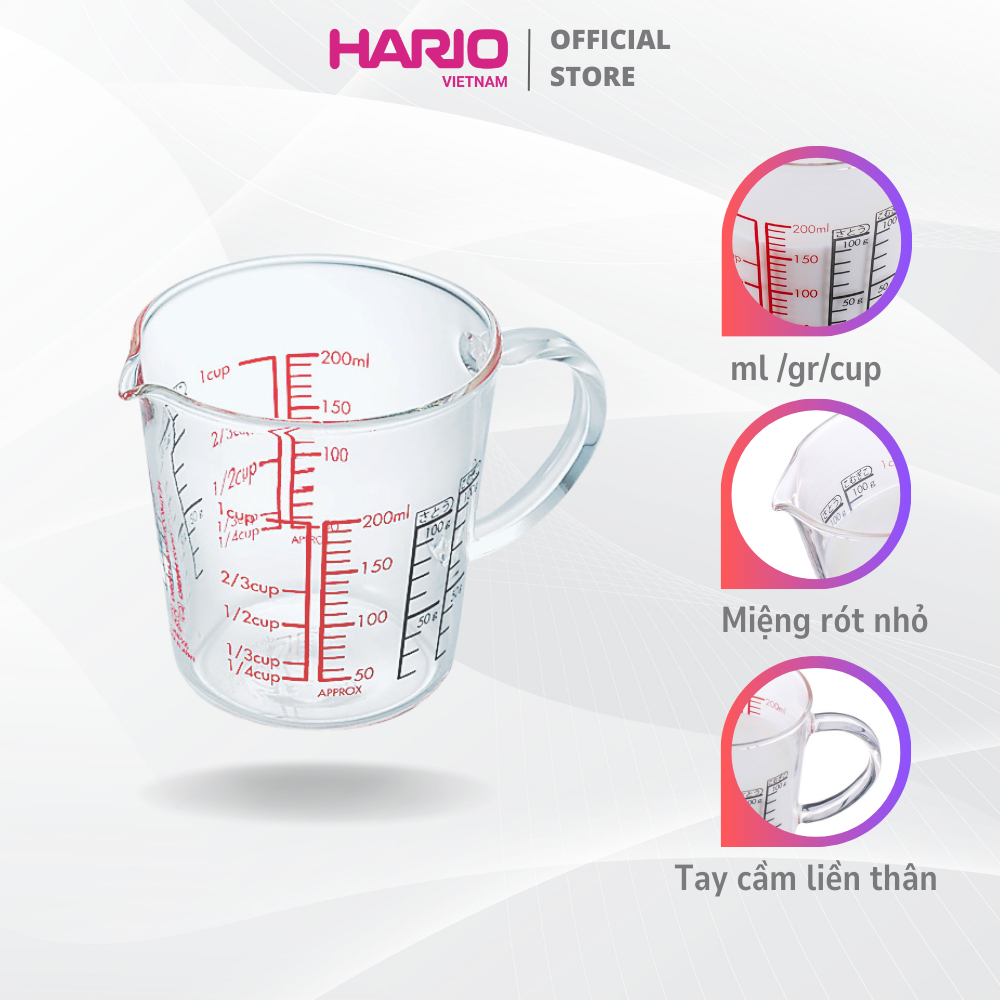 Ca đong chia vạch bằng thủy tinh chịu nhiệt cao cấp Hario Measure Cup Wide dùng được lò vi sóng
