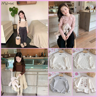  Bst áo thun trơn màu cổ ren thu đông cho bé gái Malwee cho bé từ 2-7 tuổi MT157 