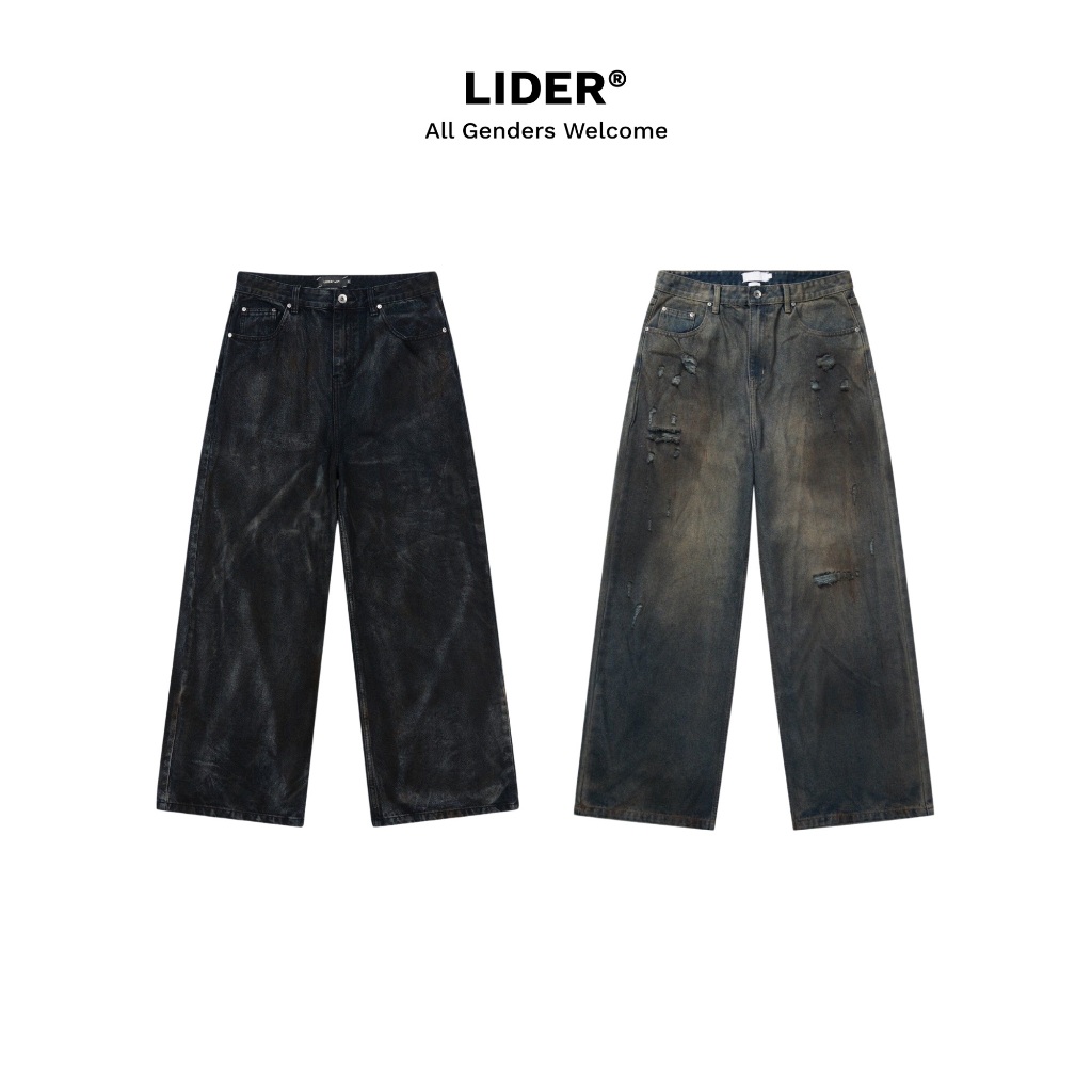 LIDER Jeans - Quần Jeans Unisex Ống Rộng Wash Rách LIDER SANDSTORM WIDELEG JEANS