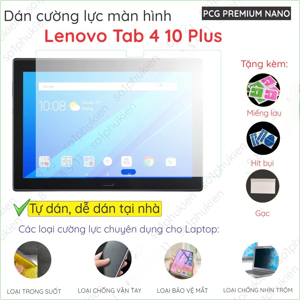 Dán cường lực Lenovo Tab 4 10 Plus (TB X704L, TB X704F) loại nano trong, nhám chống vân tay, bảo vệ 