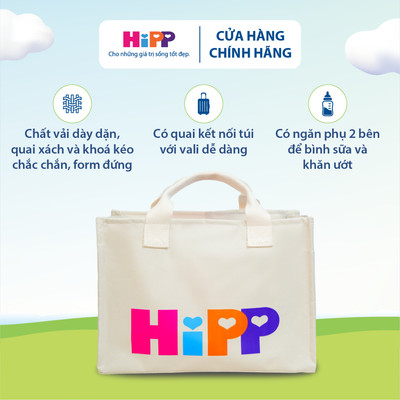Túi vải HiPP form đứng, đa năng cho mẹ bỉm sữa, có khóa kéo, mang đi sinh, đi làm, đi chơi...