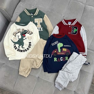  Set bộ 3 chi tiết bé trai hình khủng long  gồm áo bomber áo cotton quần túi hộp  