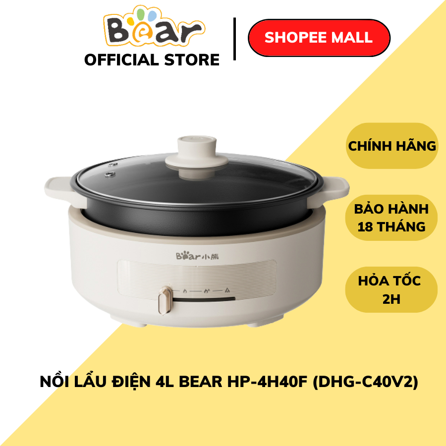 Nồi lẩu điện đa năng 4L Bear HP-4H40F (DHG-C40V2), 1500W, Nấu Canh- Nhúng lẩu- Hầm Ninh, BH 18 Tháng