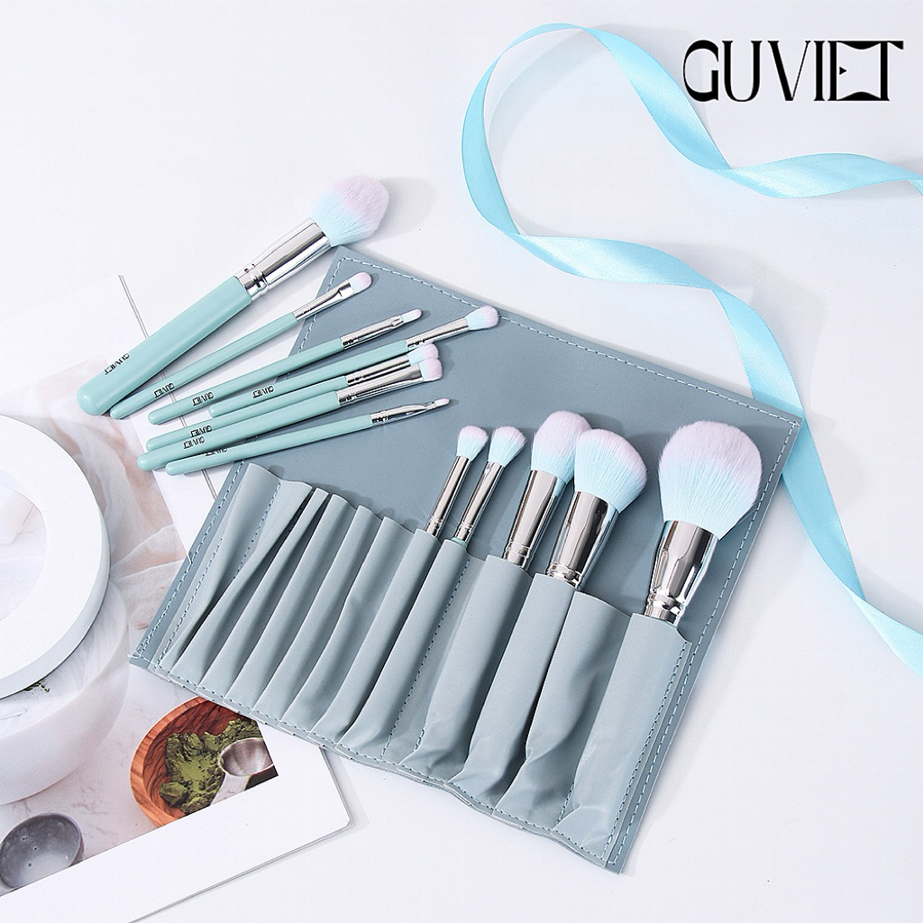 Bộ Cọ Trang Điểm Cá Nhân GUVIET gồm 12 cây cọ màu xanh ngọc kèm theo túi đựng hoặc ống cắm cọ | BigBuy360 - bigbuy360.vn